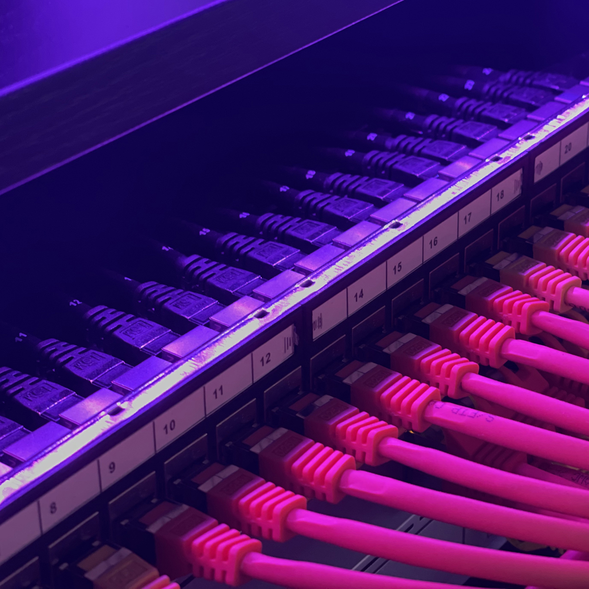 Front-side patch panel inside the rack