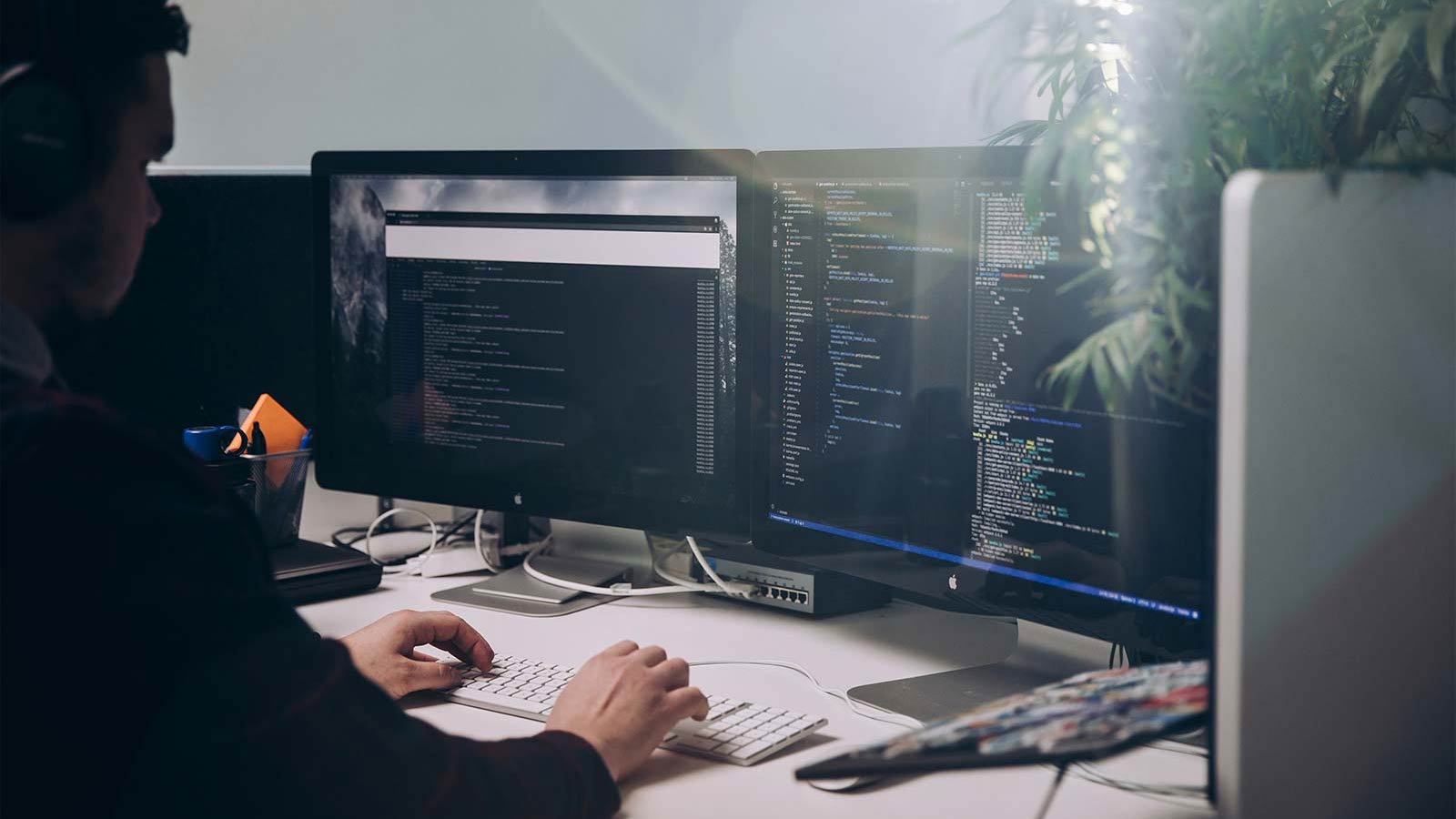 Ari working on a computer